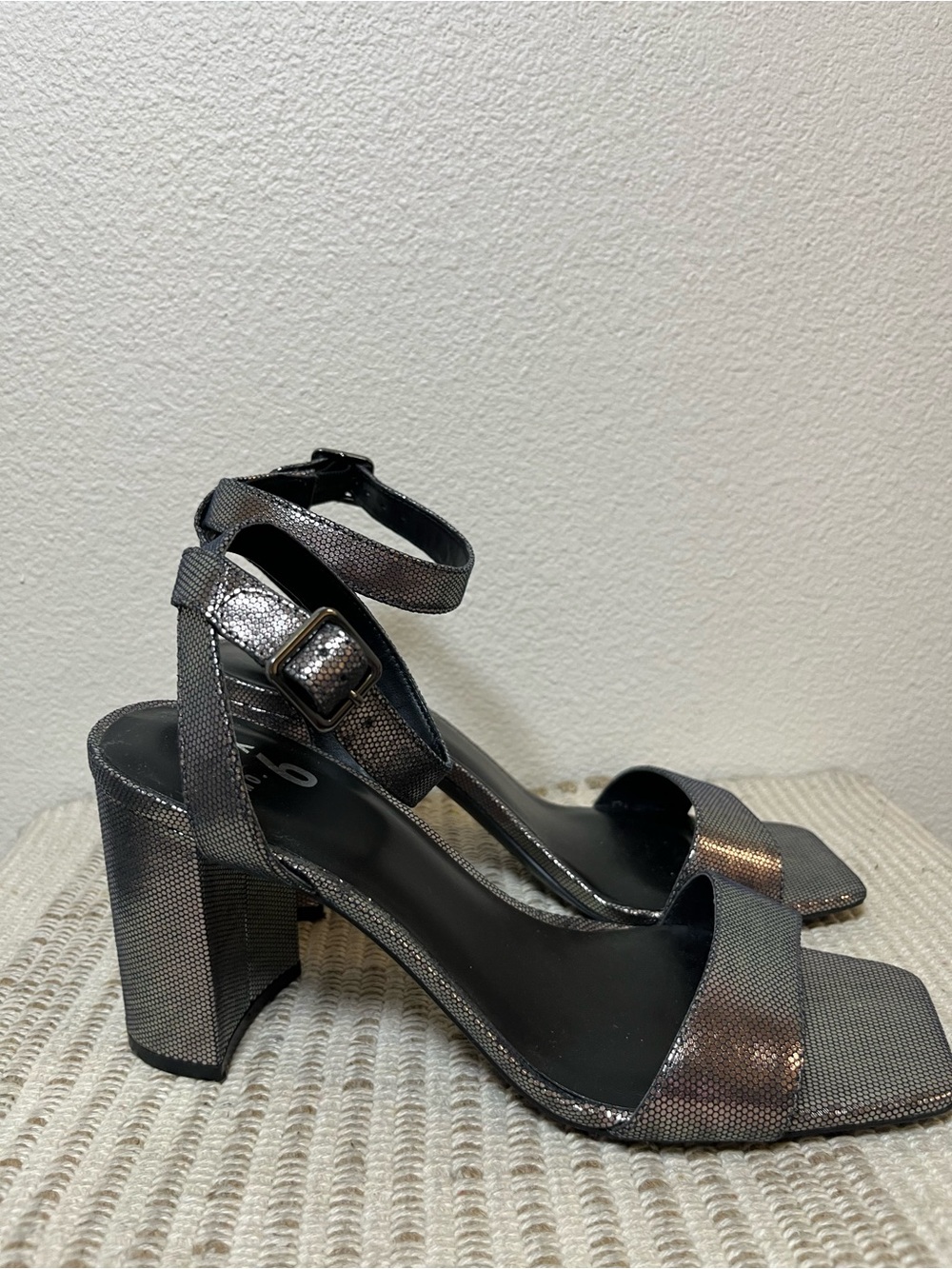 Mix No. 6 Metallic Gray Ankle-Strap Block Heels